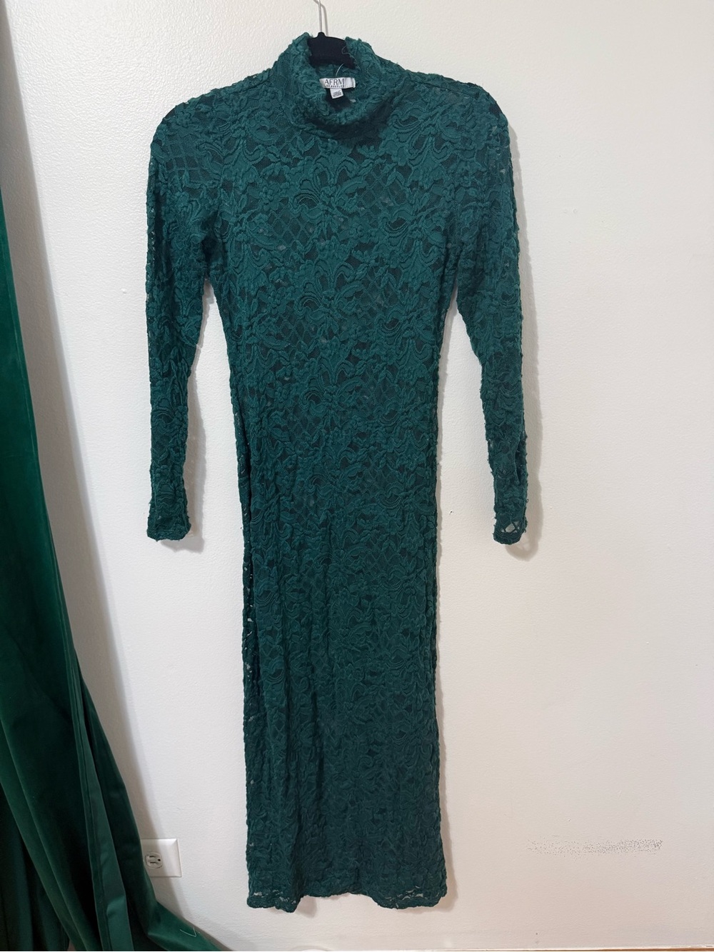 AFRM Emerald Green Long-Sleeve Lace Turtleneck Dress